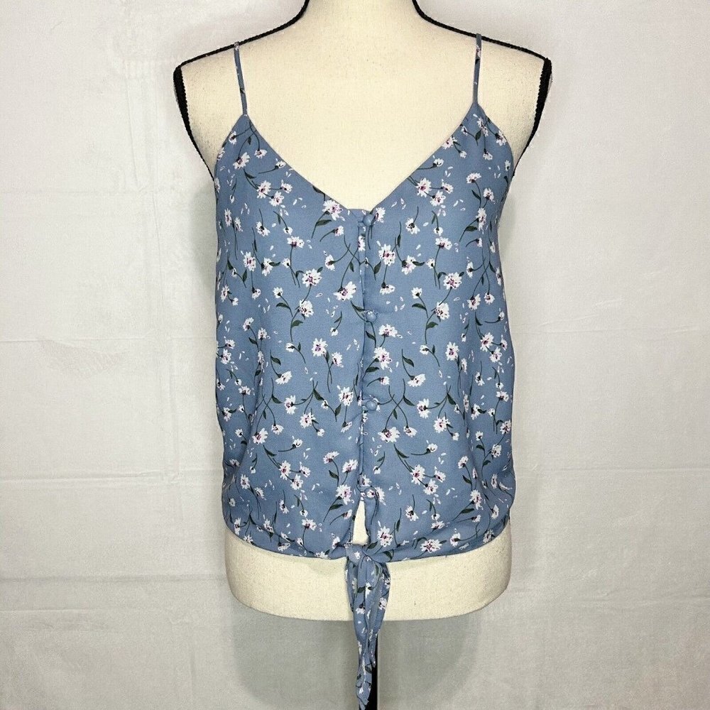 Sienna Sky Women's Tank Crop Top Blue Floral Button-Down Knot Hem Lined Size S